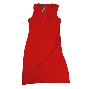 iHot Womens Red Sleeveless V-Neck Ruched Wrap Tulip Hem Cocktail Dress Medium M